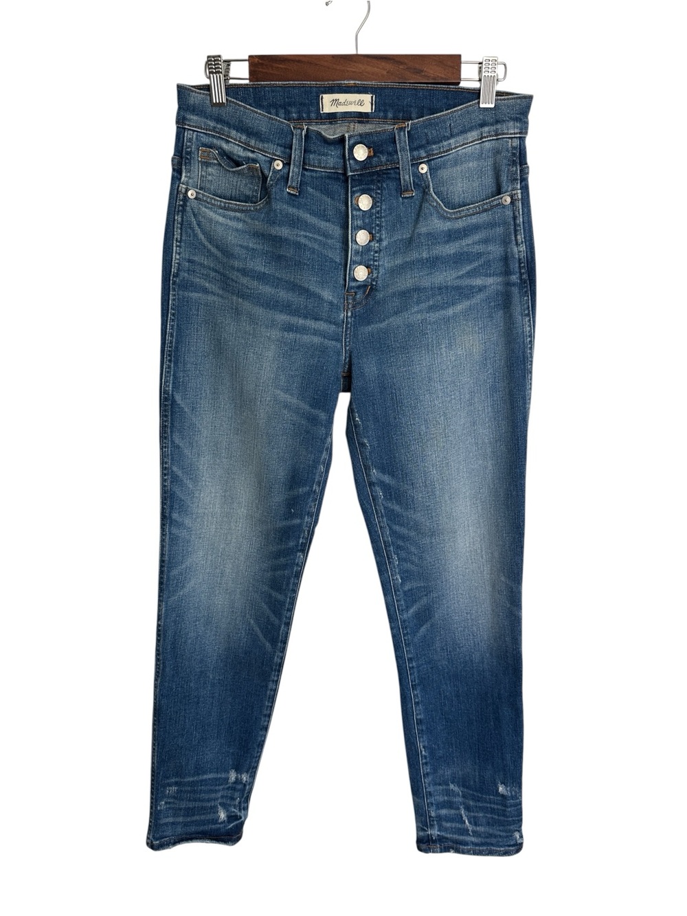 Madewell Distressed Slim Straight Button Fly High Rise Jeans Size 29 J7214